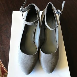Grey suede chunky heels